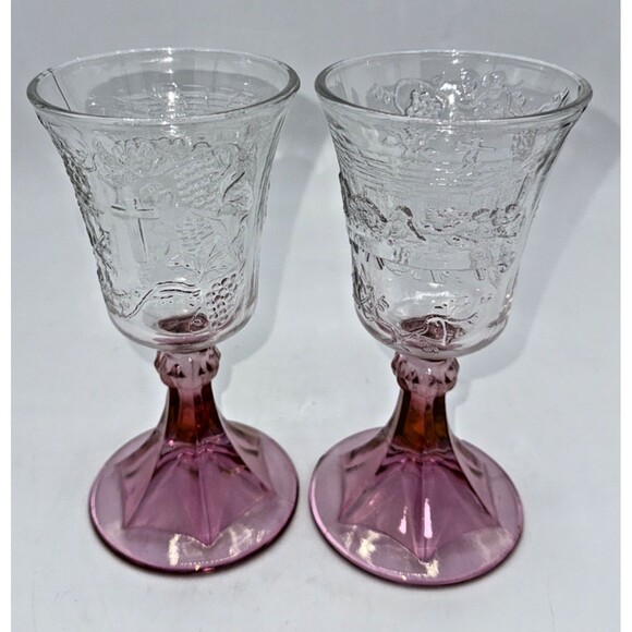 2 Vintage Tiara Indiana Glass Pink/Plum Fade Last Supper Wine Chalice Goblets 7” - Picture 16 of 16